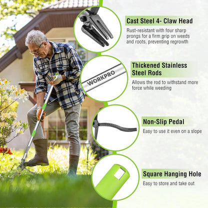 WORKPRO Weed Puller Tool with Long Adjustable Handle (33", 46"), Stand Up Heavy Duty Weed Remover