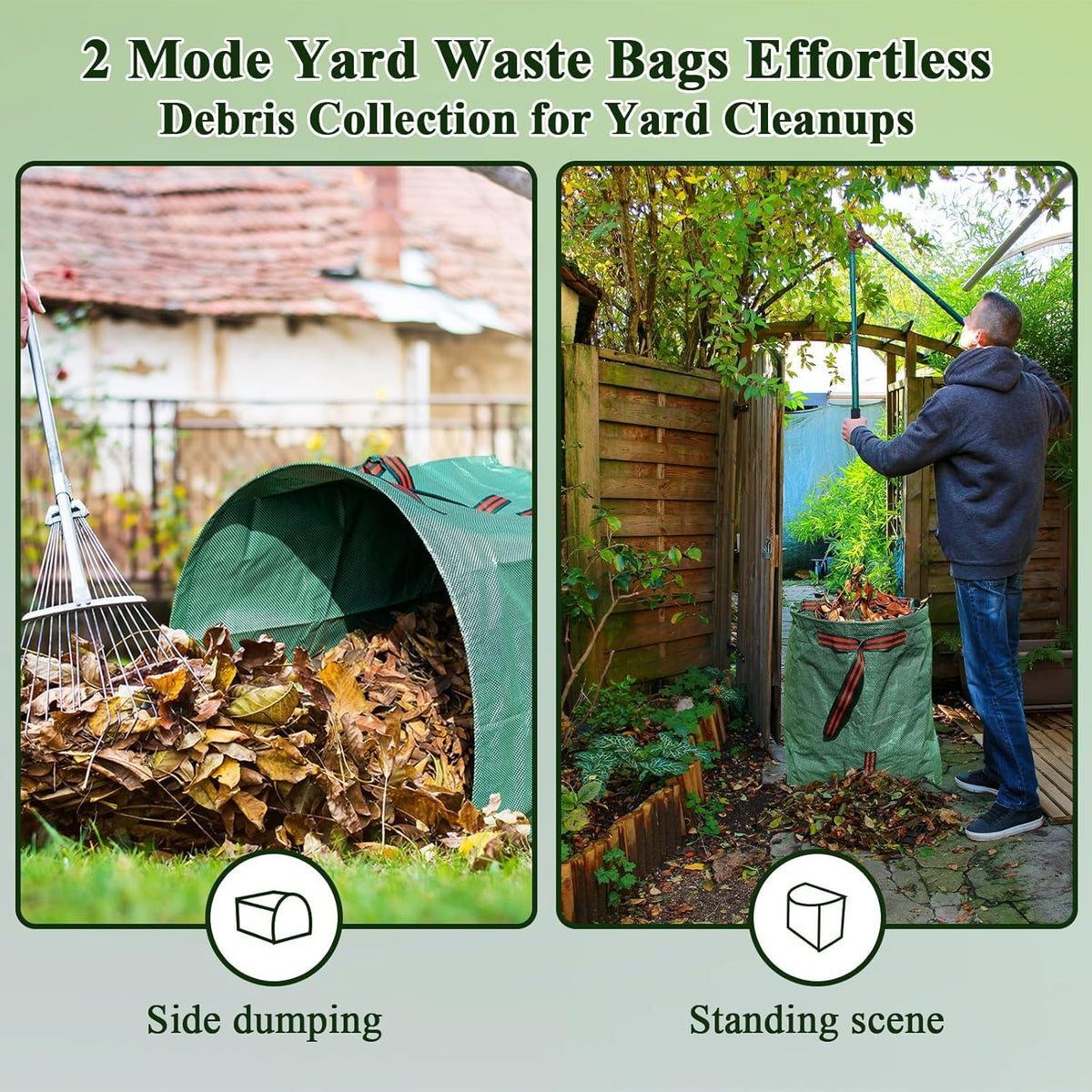 2 Pack 72 Gallons Reusable Yard Waste Bags,Heavy Duty Lawn and Leaf Bags,Dustpan-Type Garden Bag