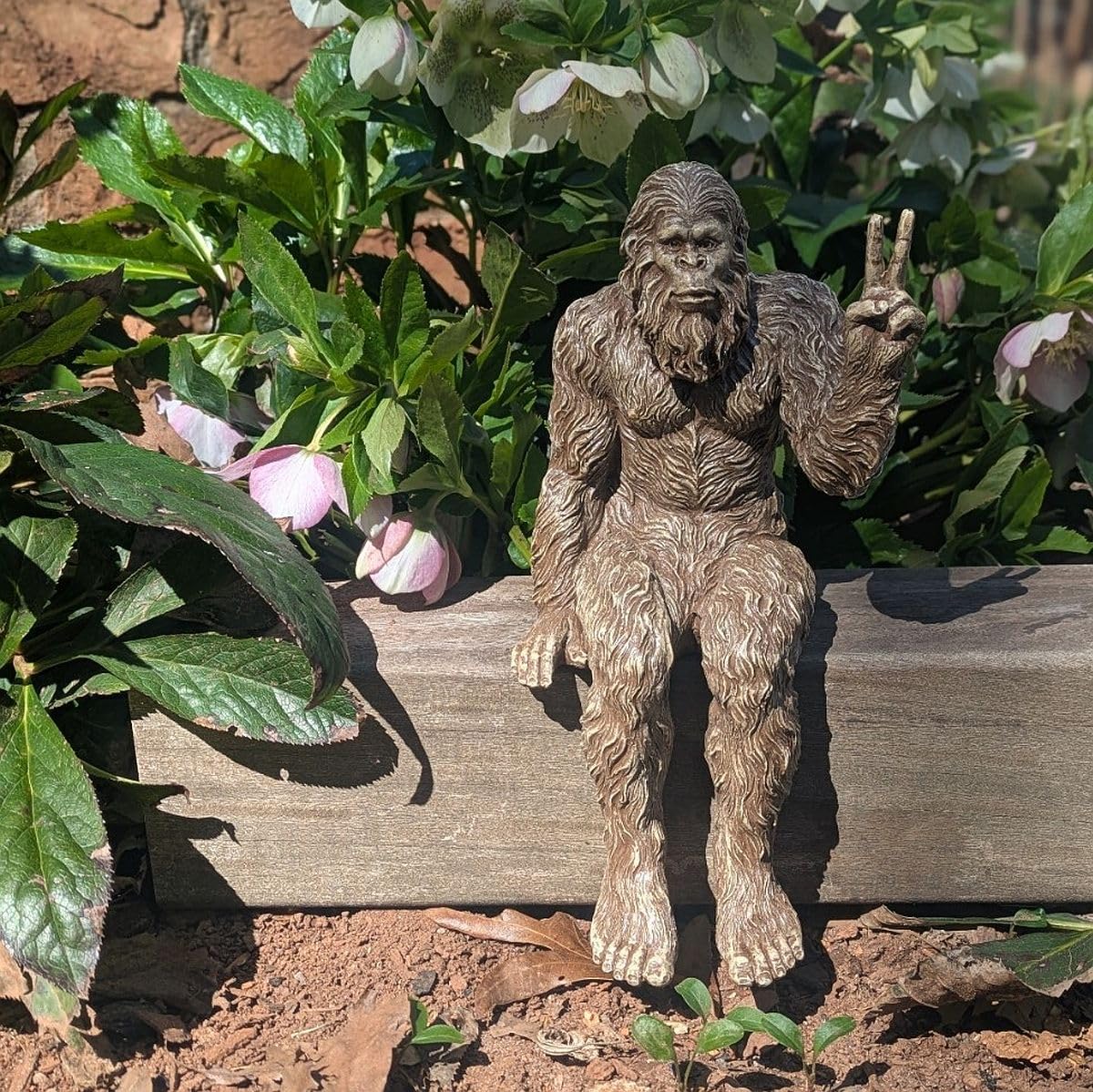 John Bernard & Company Bigfoot Peace Sign Decorative Sasquatch Yeti Statue/Figurine Indoor/Outdoor
