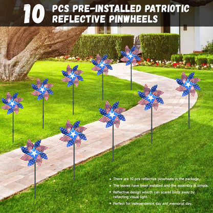 10 PCS Reflective Pinwheels for Yard and Garden Bird Devices Pre-Installed Sparkly Wind Spinner