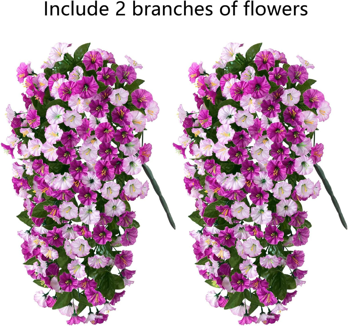 HyeFlora Artificial Fake Hanging Flowers Plants for Outdoor Outside, 2PCS Faux Silk Morning Glory