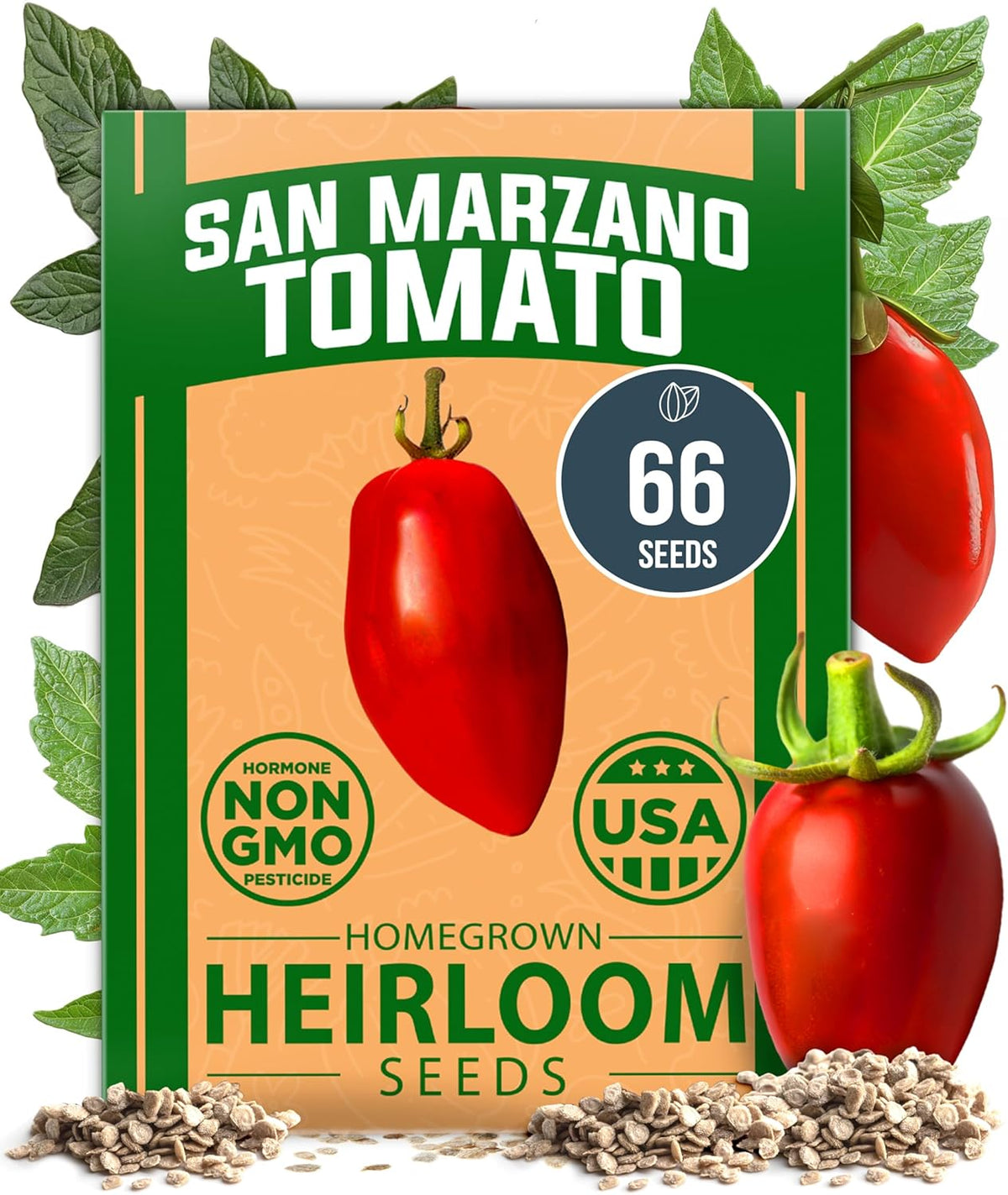 HOME GROWN San Marzano Tomato Seeds – 66 Heirloom, 𝗡𝗢𝗡-𝗚𝗠𝗢, 𝗨𝗦𝗔-𝗦𝗢𝗨𝗥𝗖𝗘𝗗 Seeds