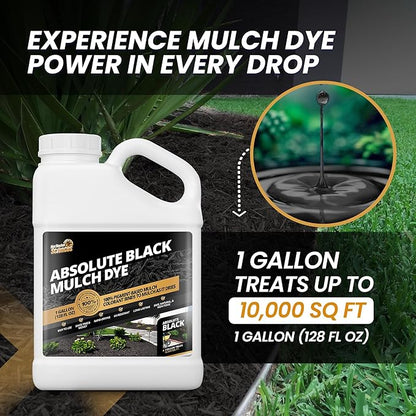 1 Gallon Absolute Black Mulch Dye - Covers up to 10,000 sq. ft., Liquid Mulch Dye Black, Premium