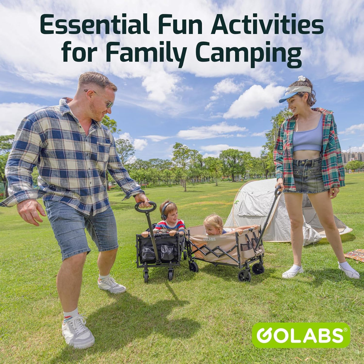 Golabs Collapsible Wagon Cart Max 350lb Load & Expandable Storage 100L, Double Bearing Design for