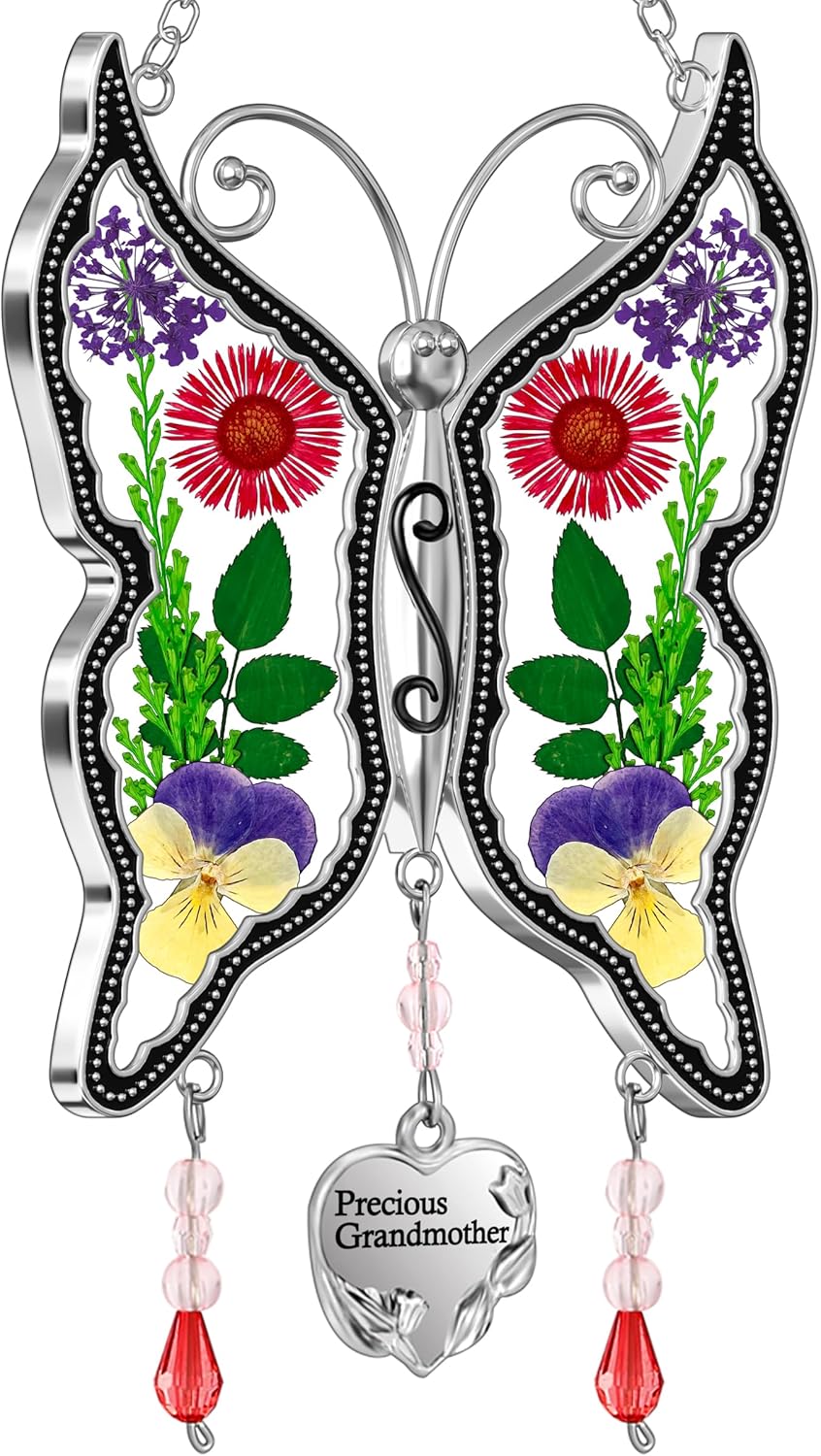 KY&BOSAM Butterfly Suncatchers Precious Grandmother Stained Glass for Windows Hangings Wind Chimes