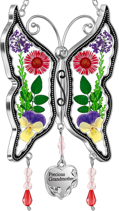KY&BOSAM Butterfly Suncatchers Precious Grandmother Stained Glass for Windows Hangings Wind Chimes