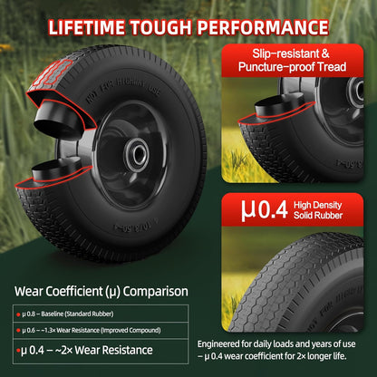 4.10/3.50-4 Tire and Wheel Flat Free,10-Inch Solid Wheel Replacement with 5/8 Extra 3/4 &1/2