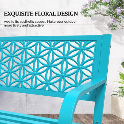 VINGLI 50" Outdoor Bench Metal with Floral Back, Garden Bench Front Porch Benches for Yard Patio