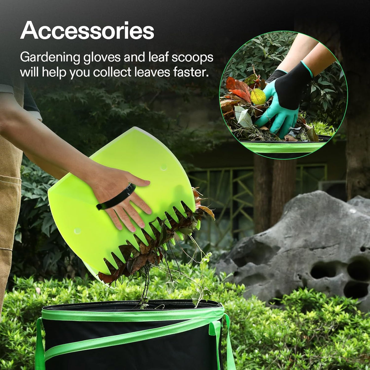 VIVOSUN 47-Gallon Collapsible Trash Can, Reusable Pop-Up Garden Bag with Hard-Shell Bottom, Leaf