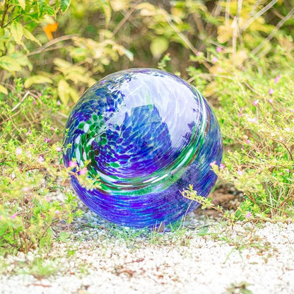 VCUTEKA Glass Outdoor Gazing Globe, Blue and Green Hand Painted Swirled Sphere for Patio Garden