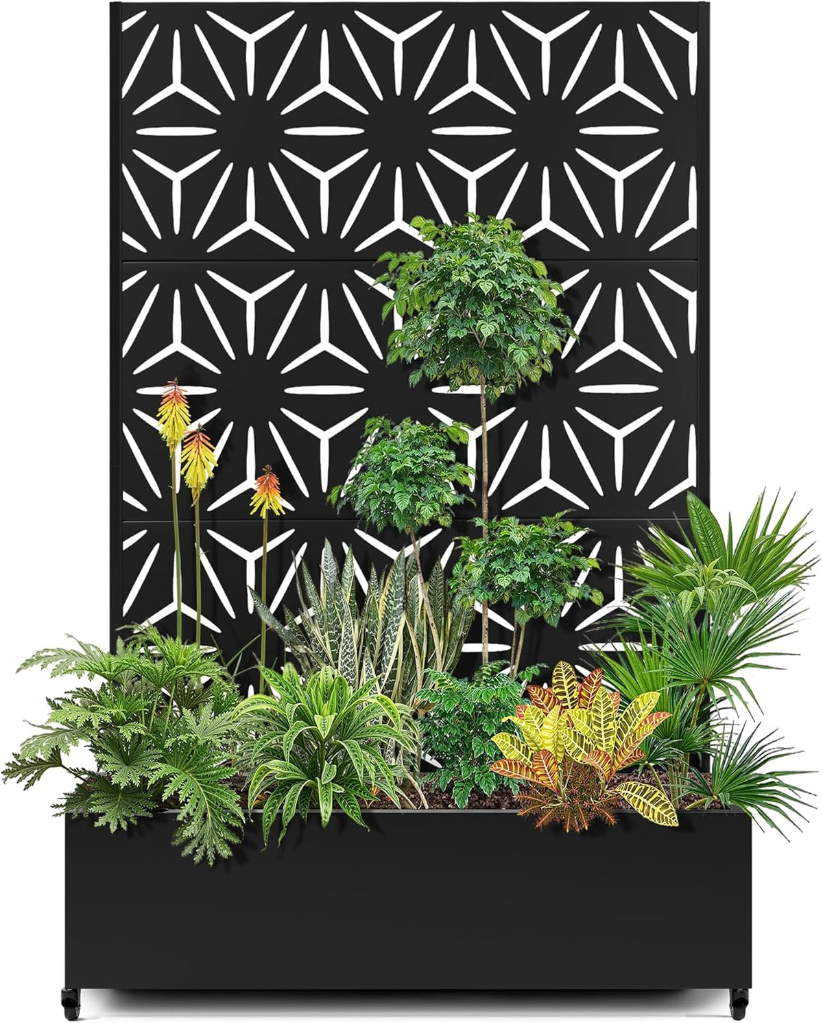 15.7"×70.9"×47.2" Metal Raised Garden Bed with Trellis and Wheels - Tall Trellis Planter Box for