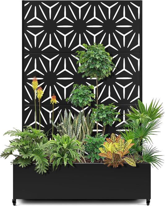 15.7"×70.9"×47.2" Metal Raised Garden Bed with Trellis and Wheels - Tall Trellis Planter Box for