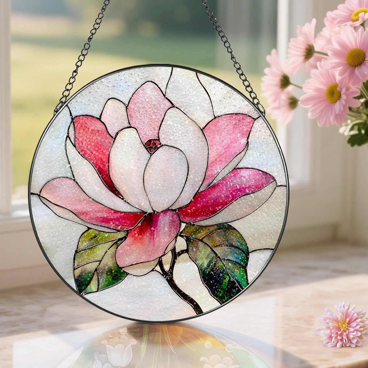 8-Inch Stained Glass Ornament, Stained Glass Window Hanging, Window Hanging Decor Suncatcher