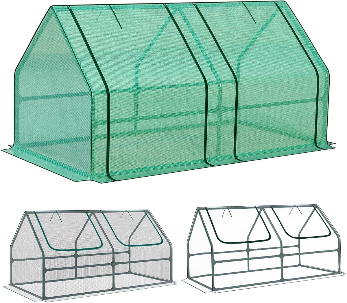 BPS 6x3x3 ft Mini Garden Greenhouse with 3 Dual Covers (PE & PVC & Mesh) Waterproof, UV-Protected