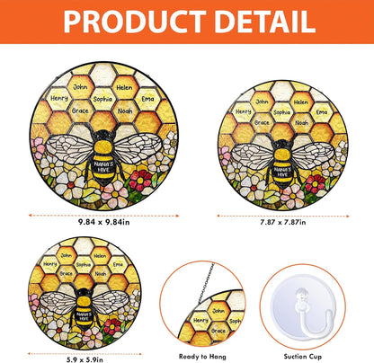 LOVELYPOD Custom Grandma’s Bee Stained Glass Sun Catcher, Personalized Window Hanging Sun Catcher