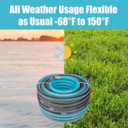 Upgraded Kink Free Hybrid Garden Hose 100ft 5/8", Thickened Heavy Duty Water Hose with Brass Solid