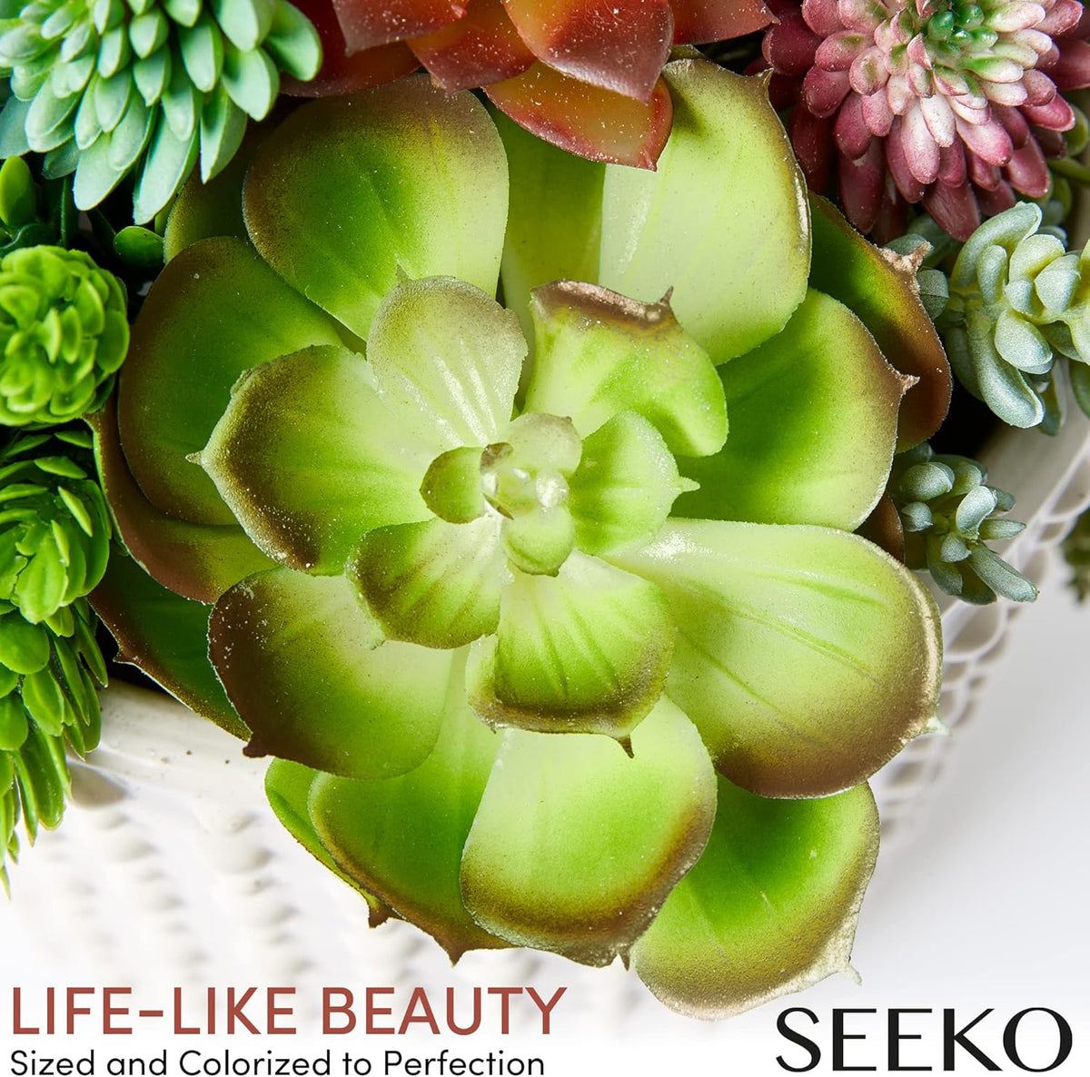 SEEKO Succulents Plants Artificial (14 Pack) - Premium Fake Succulents - Realistic Artificial