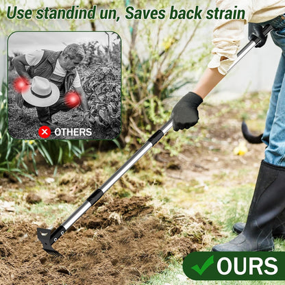 Weed Puller Tool with Long Handle – 2-in-1 Handle Garden Hoe and Weed Rake, Hoe Garden Tool for