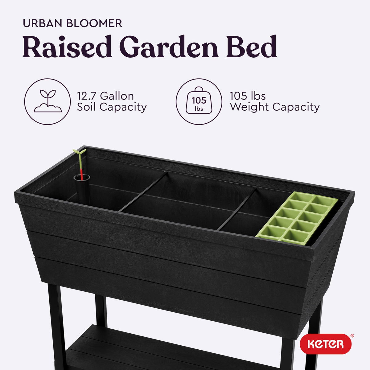 Keter Urban Bloomer 12.7 Gallon Raised Garden Bed and Outdoor Herb Garden Planter with Self