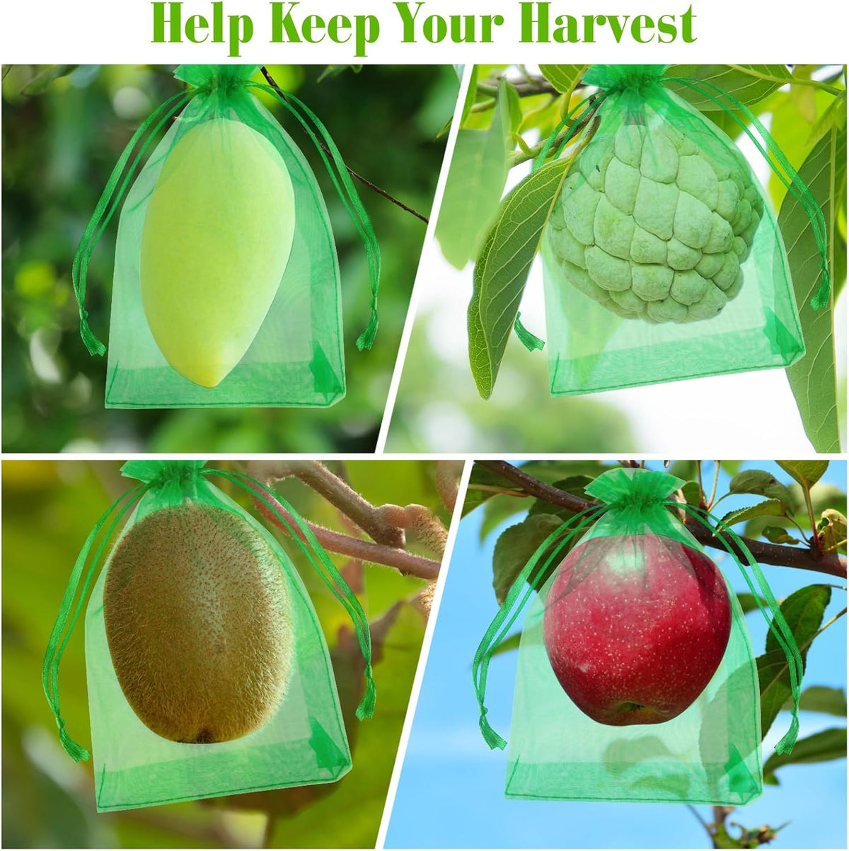 Morcheiong 60Pcs Fruit Protection Bags 6"" x 8"", Reusable Fruit Netting Bags for Fruit Trees