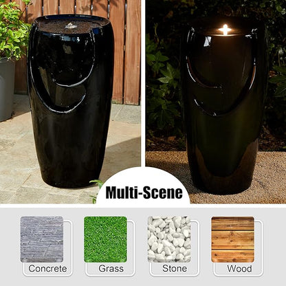 Glitzhome 29.25" H Oversized Ceramic Vase Outdoor Water Fountain Tall Patio Garden Water Fountain