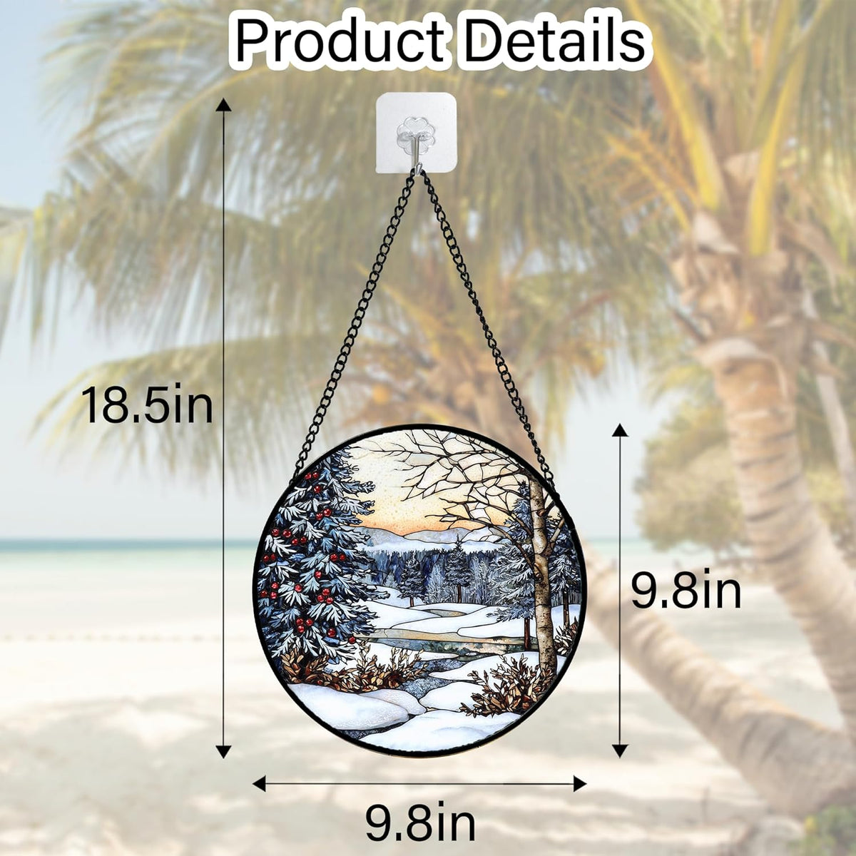 Stained Glass Window Hanging, Winter Snow Landscape Suncatcher Diamond Glass Panel Sun Catchers