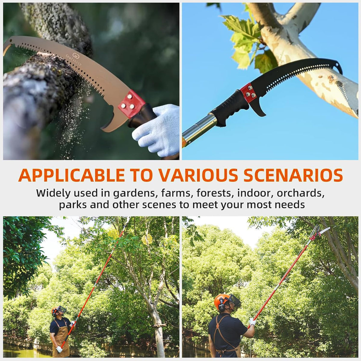 27FT Manual Pole Saw, Tree Branch Trimmer with 8-Section Fiberglass Handle, Sharp Steel Blade