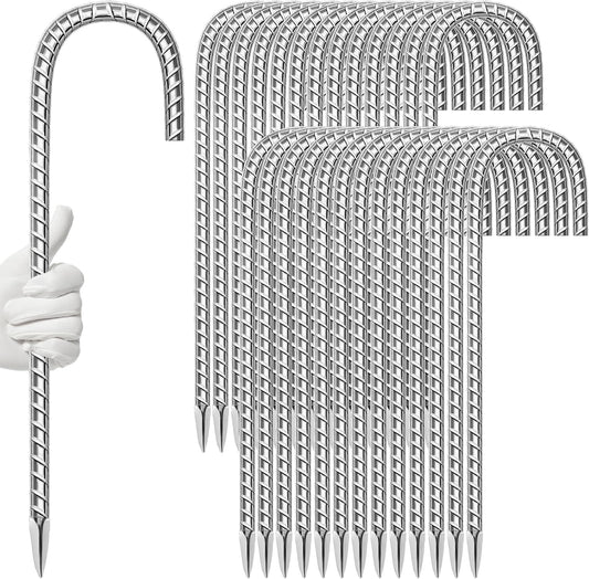 27 Pack Ground Garden Rebar Stakes Rebar 16 Inch Anti-Rust Galvanized Steel J Shape Hook Heavy Duty