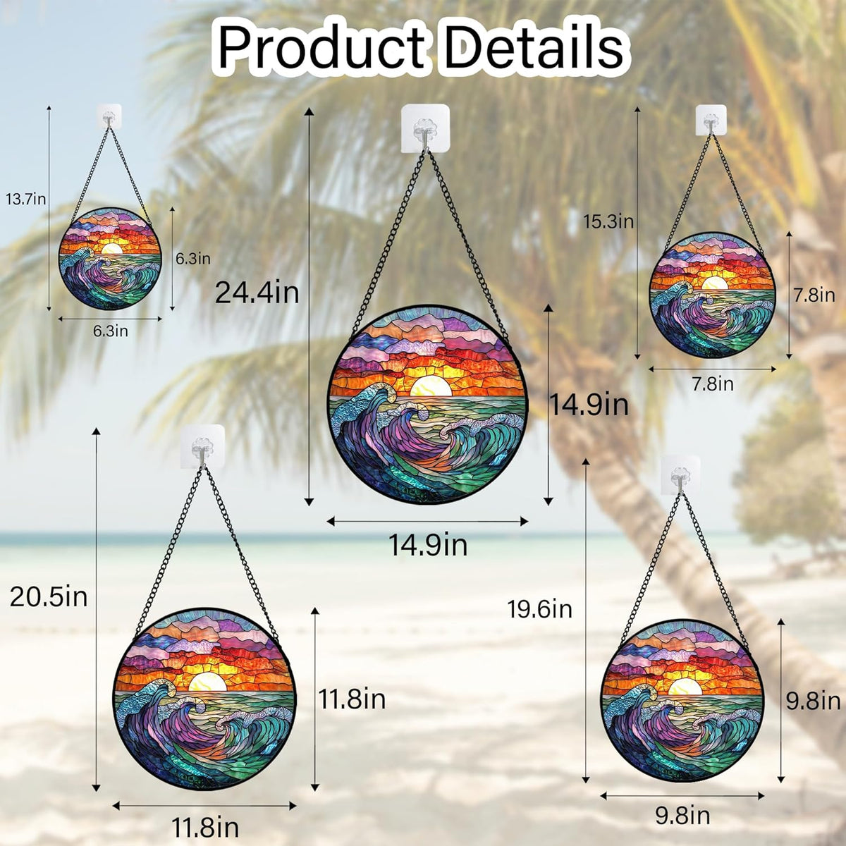 Stained Glass Window Hanging, Clouds and Sea Waves Suncatcher Diamond Glass Panel Hangings Scenery