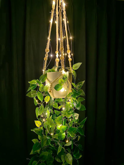 2 Packs Fake Hanging Plant with Lights Artificial Plants with Pots for Home Decor Macrame Plant