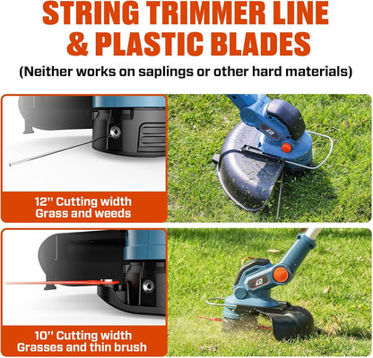 SENIX 20V 12" String Trimmer and Edger, 10'' Plastic Blades Weed Wacker, Telescopic Shaft, w/2.0Ah