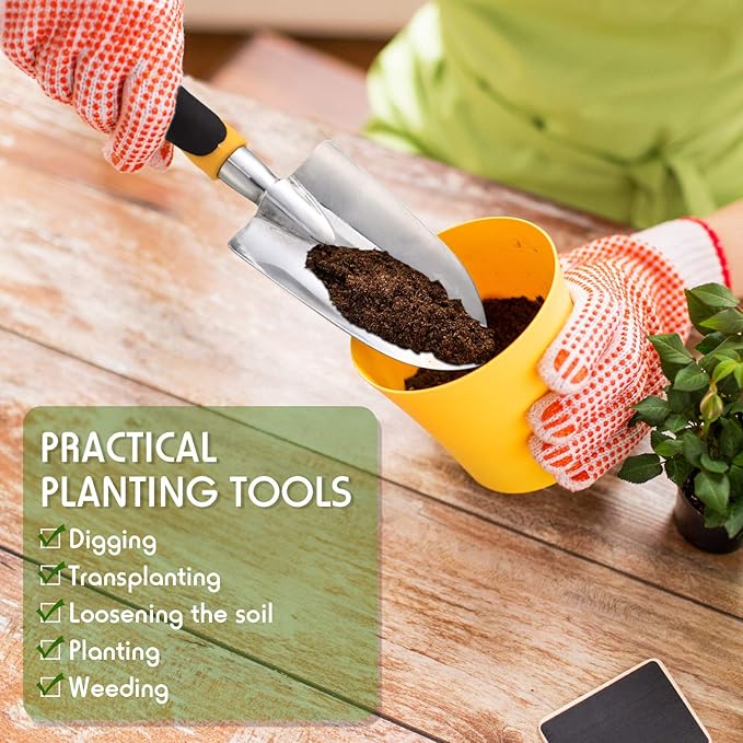 2 Pcs Garden Trowel Hand Shovel Tool Soil Scoop with Soft Rubberized Non Slip Handle Aluminum Alloy