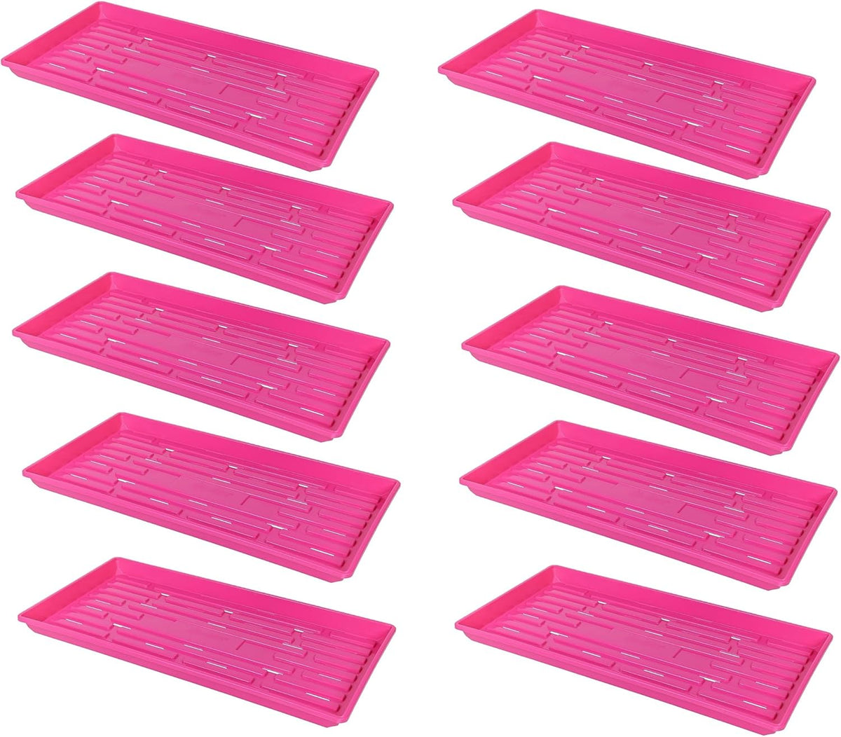SUNPACK 10" x 20" Heavy Duty Shallow Plastic Seed Starting Tray, Magenta, 1" (Pack of 10) - Lined