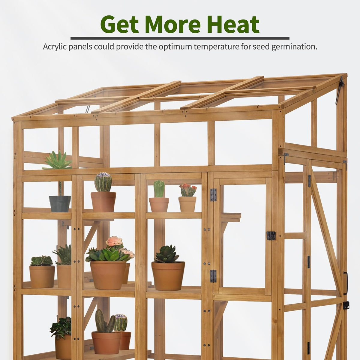Macrout Wooden Walk-in Greenhouse with Acrylic Panels, Large Greenhouse for Outdoors with Openable