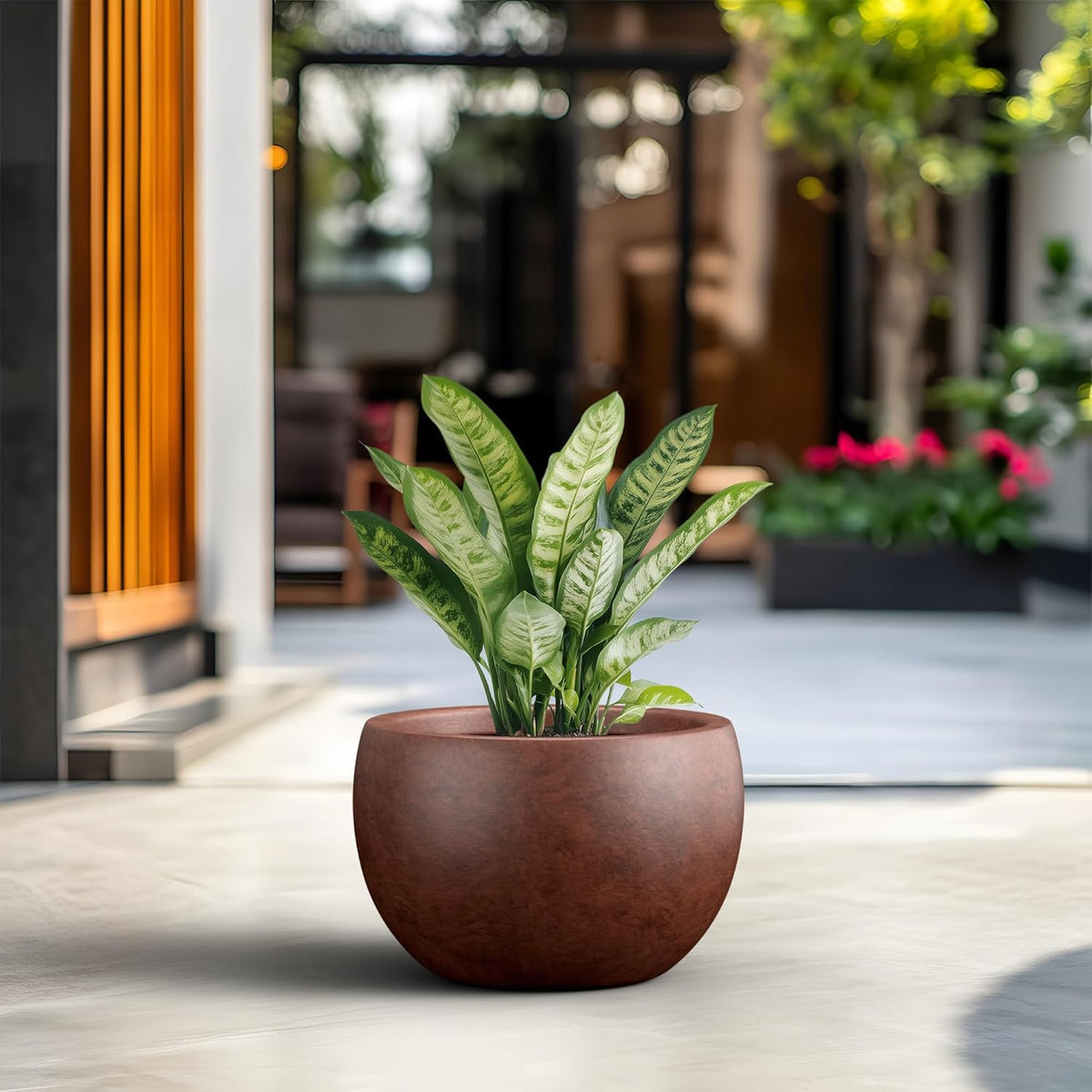 Kante 15.7" Dia Round Concrete Planter, Outdoor/Indoor Large Bowl Plant Pots with Drainage Hole and