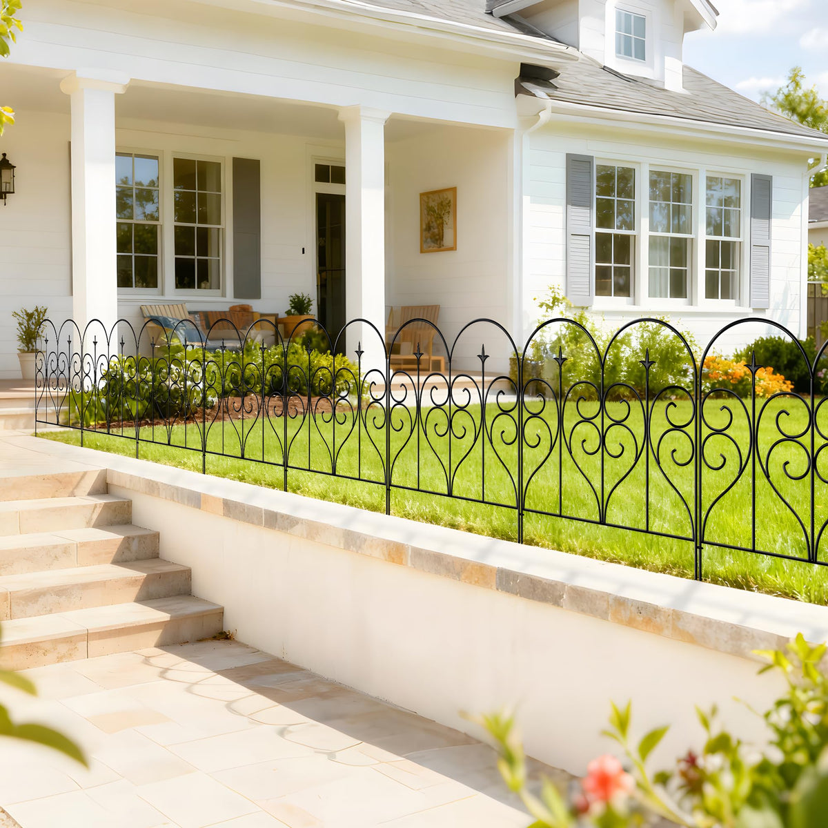 Thealyn Garden Fence 32" H x 10ft (5 Panels), No Digging Heavy Duty Metal Fence Panels, Rustproof