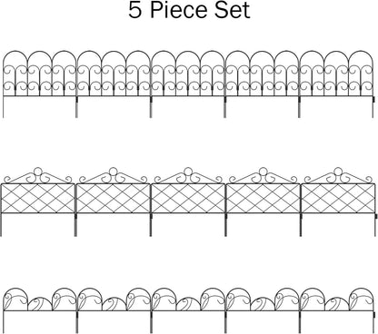 Metal Garden Fencing- Set of 5 Panels for Decorative Edging Flower Beds & Landscaping