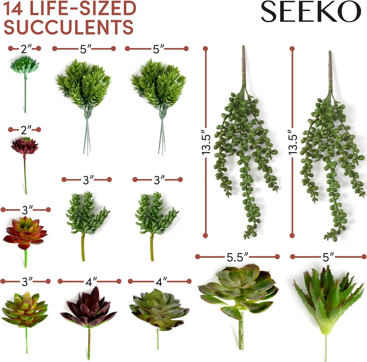 SEEKO Succulents Plants Artificial (14 Pack) - Premium Fake Succulents - Realistic Artificial