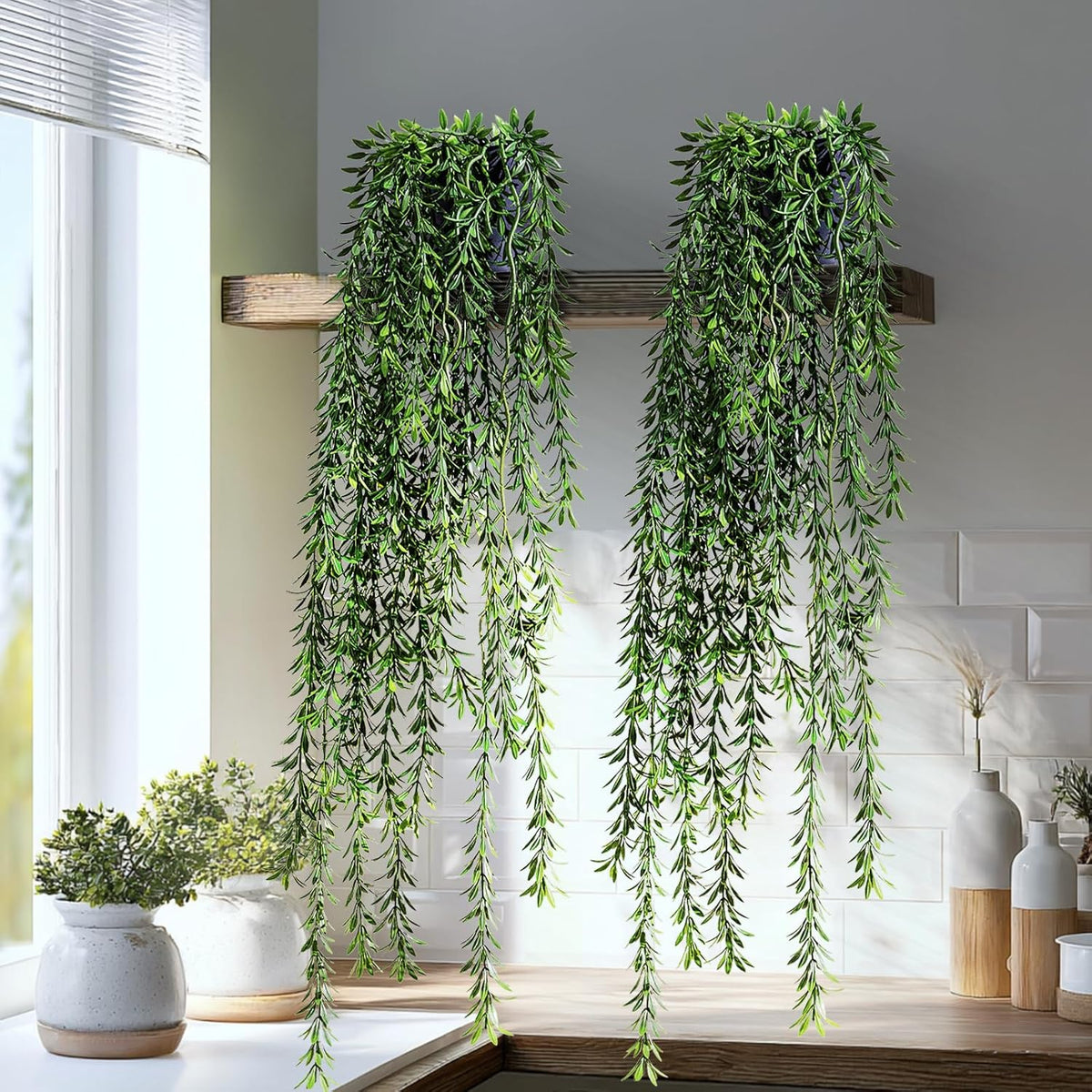 Artificial Hanging Plant 2 Pcs Faux Plant Ivy Vine Faux Eucalyptus Vines Fake Potted Greenery for