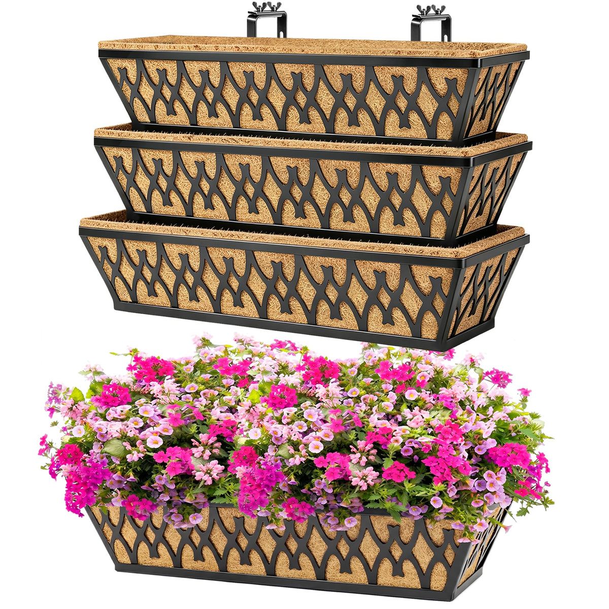 4 Pack 24 Inch Window Boxes Planters for Outdoor Plants Railing Planter Box with Adjustable