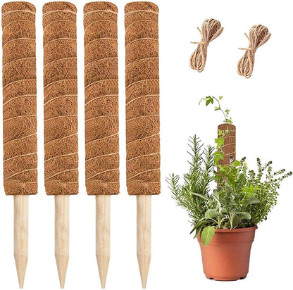 YEAJON 4 Pcs 15.7 Inch Coir Moss Totem Pole Monstera Plant Support with 2 Pcs 32.8ft Jute Rope
