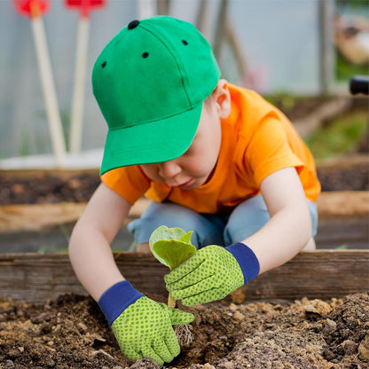 HANDLANDY 4 Pairs Kids Gardening Gloves, Girls Boys Children Garden Work Play Gloves (Green Dot