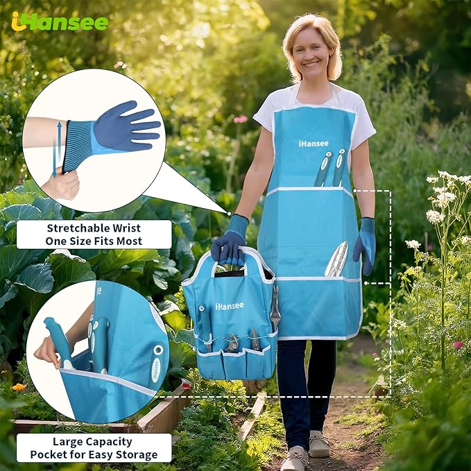 Blue Garden Tool Sets 12-Piece, Aluminum Gardening Hand Tools w/Ergonomic Handle, Garden Supplies