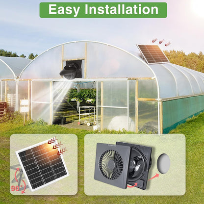 Solar Exhaust Fan, 25W Solar Panel + 8" Ventilation Vent Fan, with Power Adapter, Anti-backflow