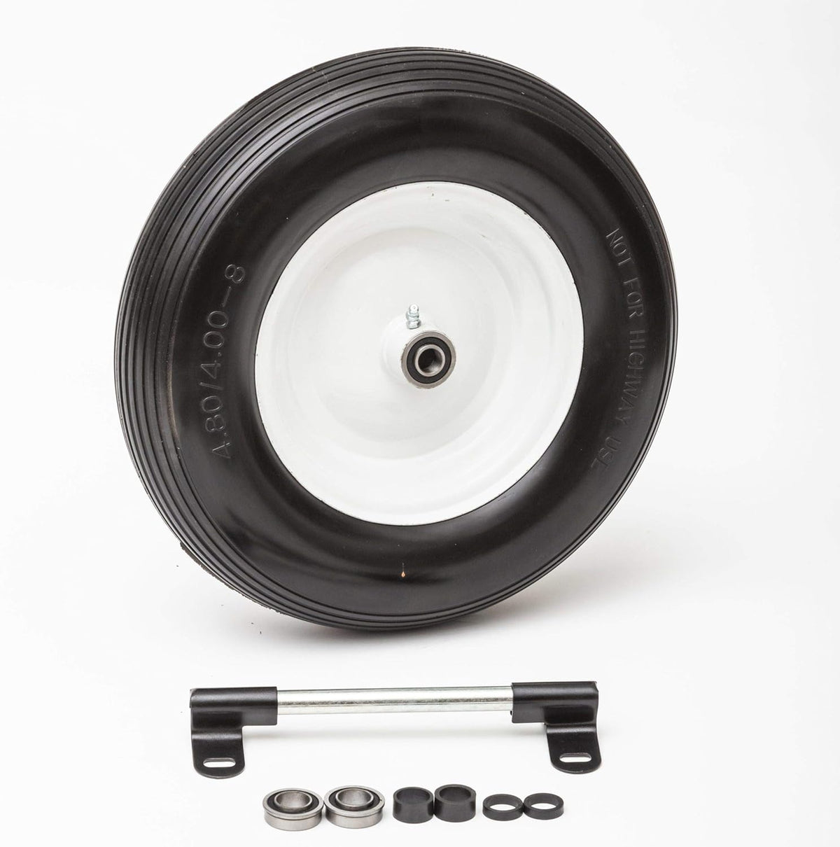 Flat Free Universal Wheelbarrow Replacement Tire | Complete Wheel Assembly | White Rim and Ribbed