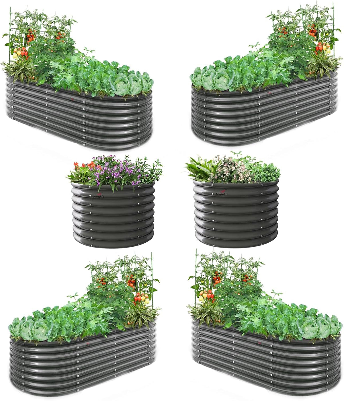 A ANLEOLIFE 6-Pack 6X3X2ft & 3x3x2ft Deep Root Galvanized Raised Garden Beds Outdoor for Planting