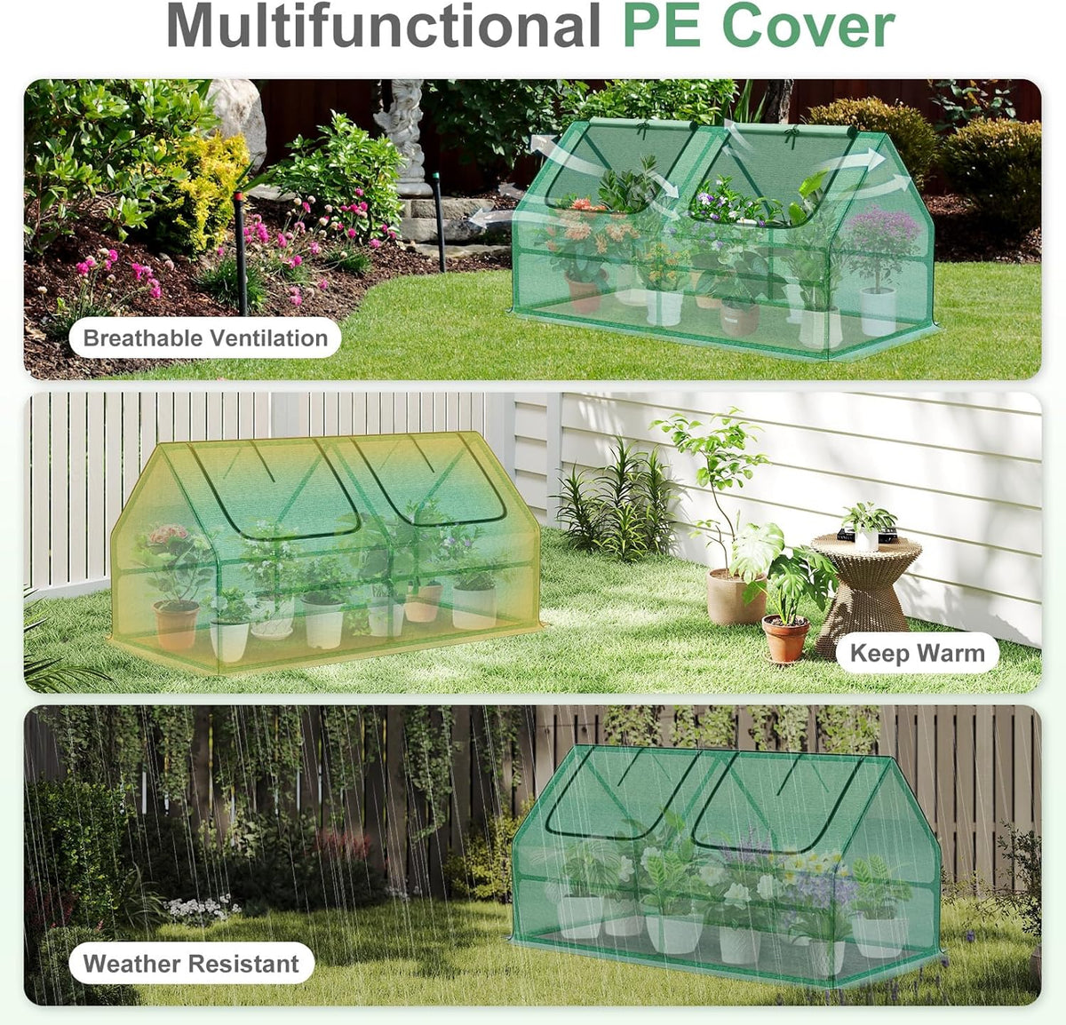 Aoodor 4 x 2 x 2 ft Mini Greenhouse with 2 Zipper Doors, Water Resistant, UV Protected for Flowers