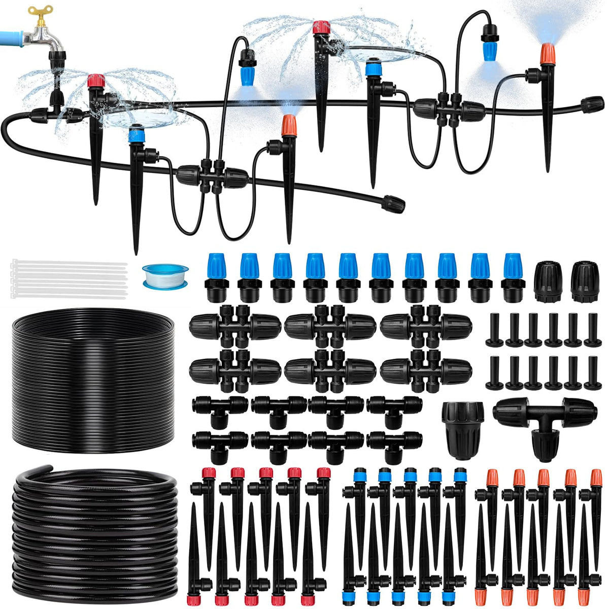 TJJFMM 230FT Drip Irrigation System for Garden with 40 Nozzles & Emitters, Garden Watering System