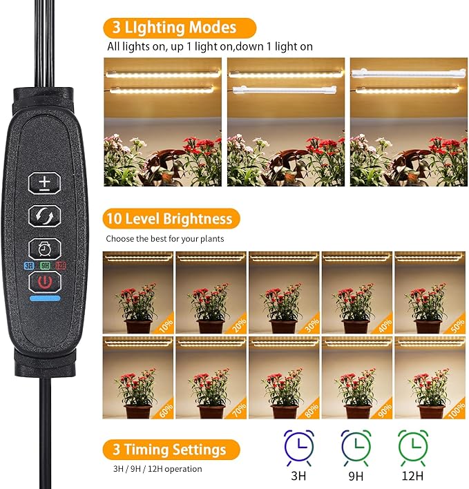 8.6'' Mini Two Strip Growing Lamp for Indoor Plants, 3000K Full Spectrum LED Grow Light Strips with