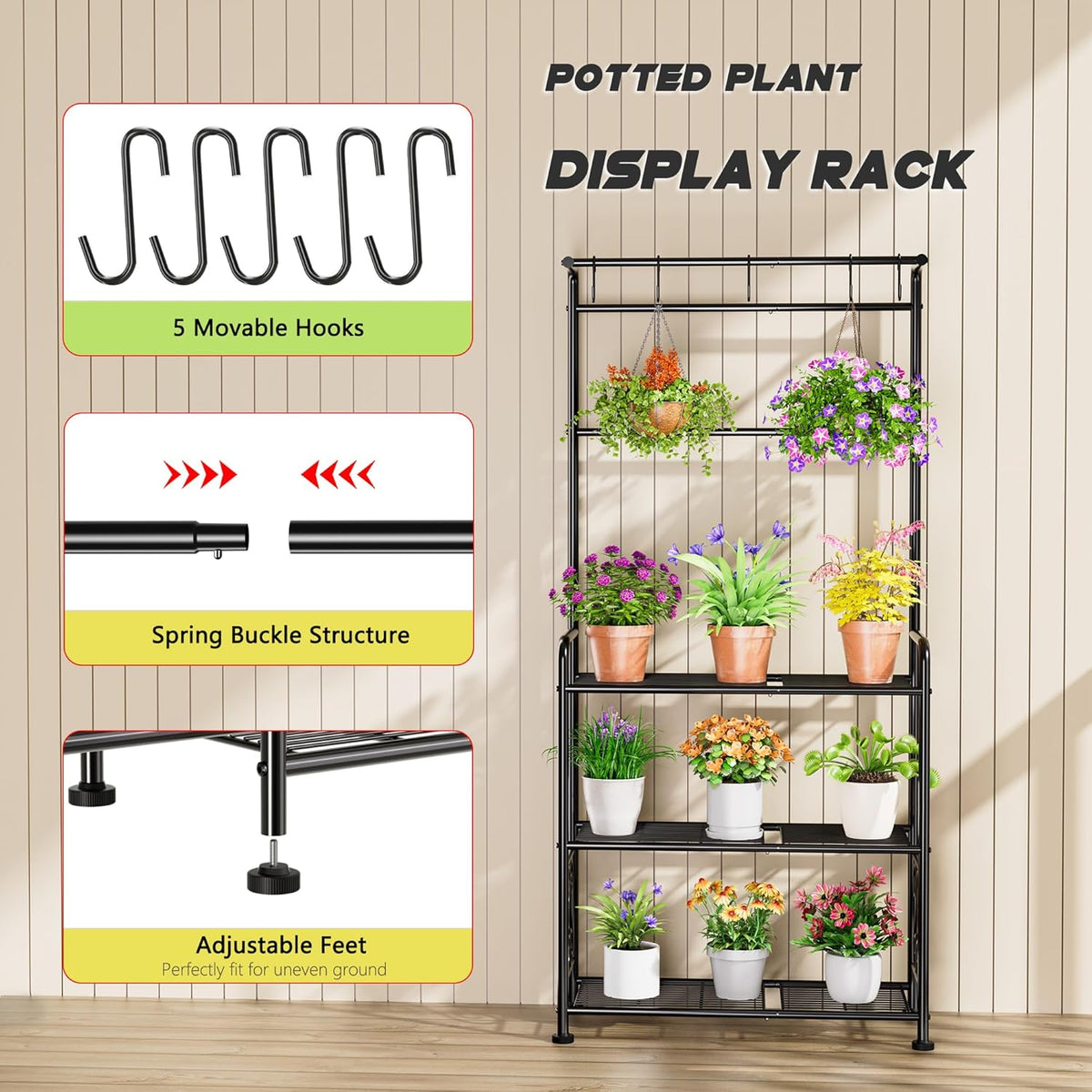 Plant Stand Indoor Outdoor Heavy Duty Metal - 56.4" Tall 3-Tier Shelf for Multiple Plants, Flowers